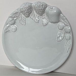 Fruit Embossed Plate By Paoli Made In Italy 8.75” White Strawberries Apple Plums